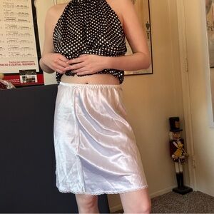Women’s White Satin Slip Skirt with lace and slit